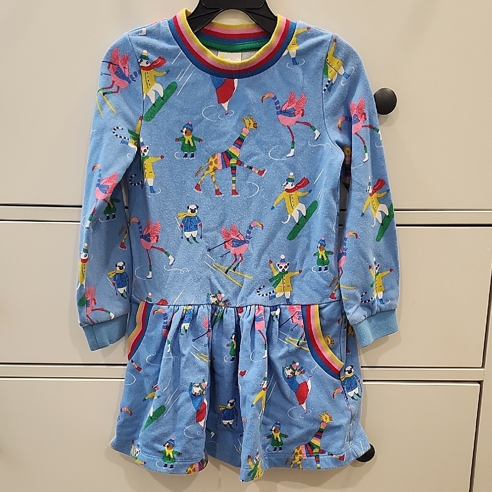 Mini Boden Light Blue Rainbow-Trim Animal Print Dress